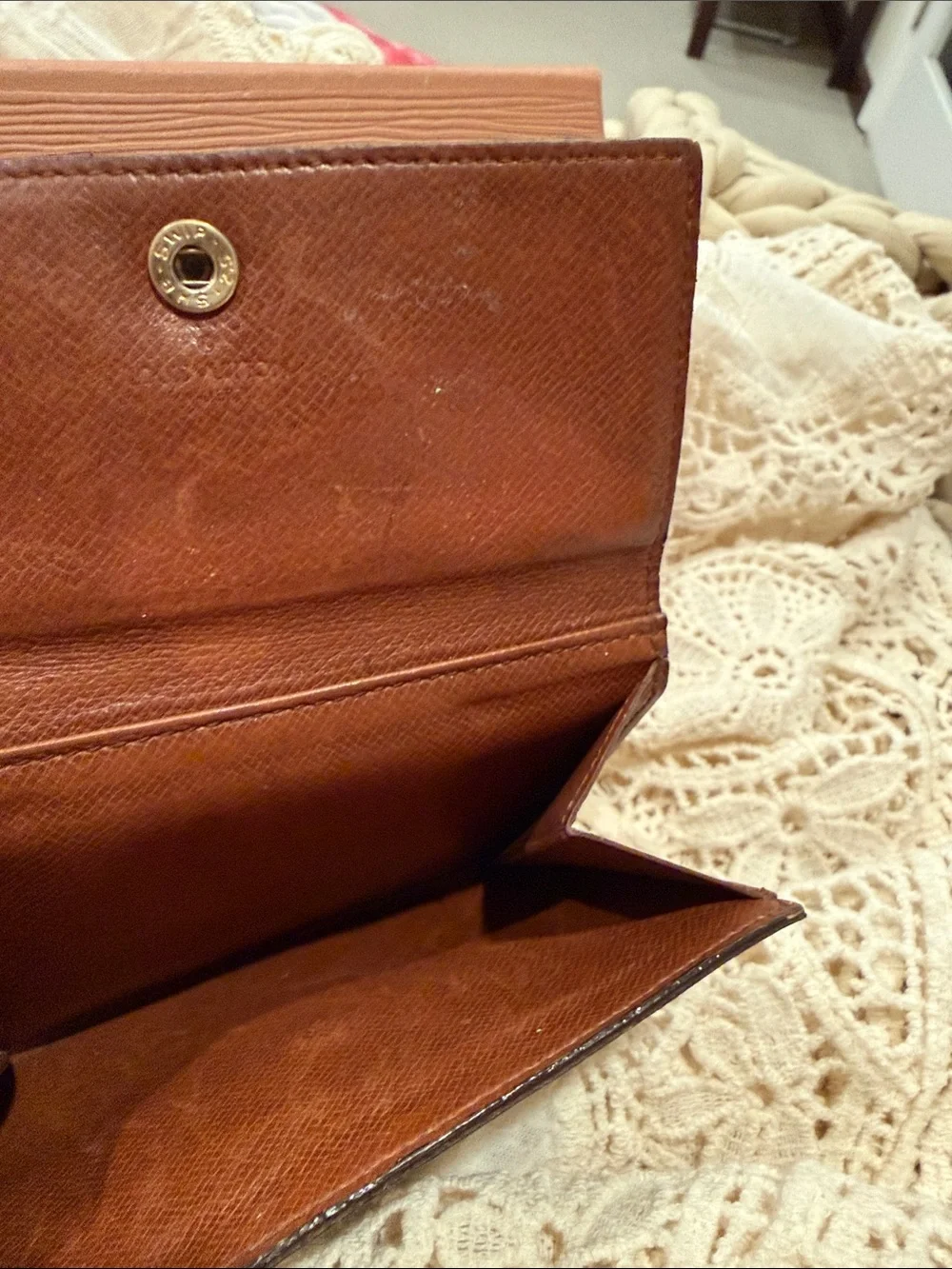 VINTAGE Louis Vuitton Brown & Tan Monogram double side Snap Wallet
